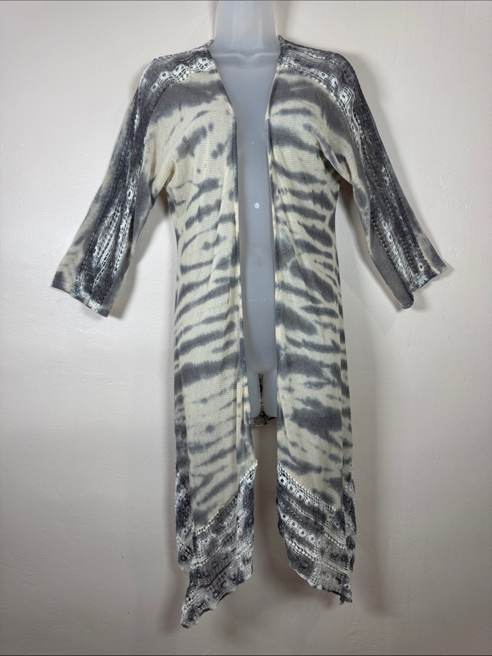 gimmicks by BKE Tie-Dye Open Front Cardigan Crochet Boho Festival Cotton S